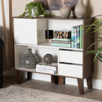 Baxton Studio BC 6289-00-Columbia/White-Bookcase Senja Modern and Contemporary Two-Tone White and Walnut Brown Finished Wood 2-Shelf Bookcase